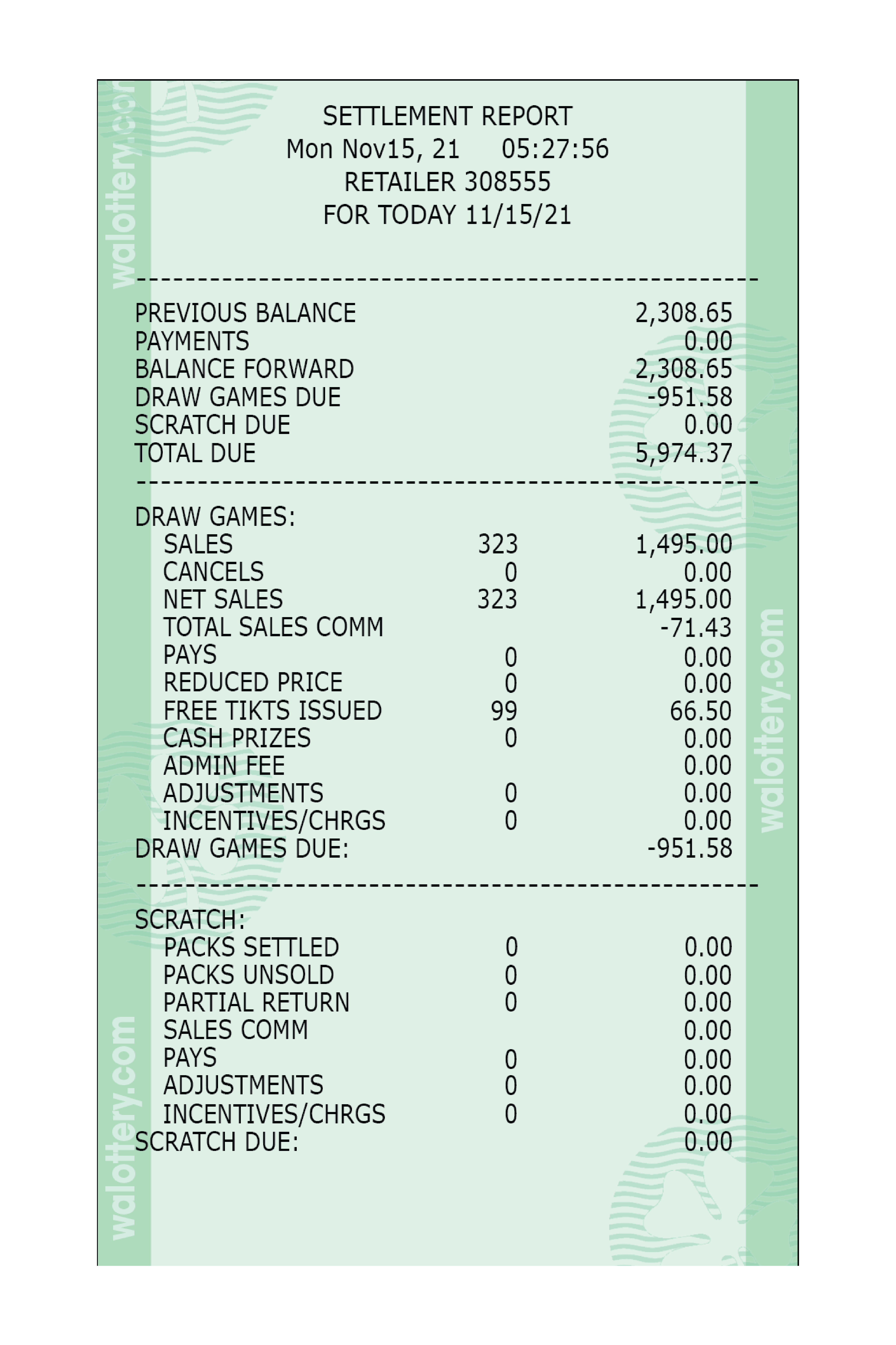Settlement Report Content