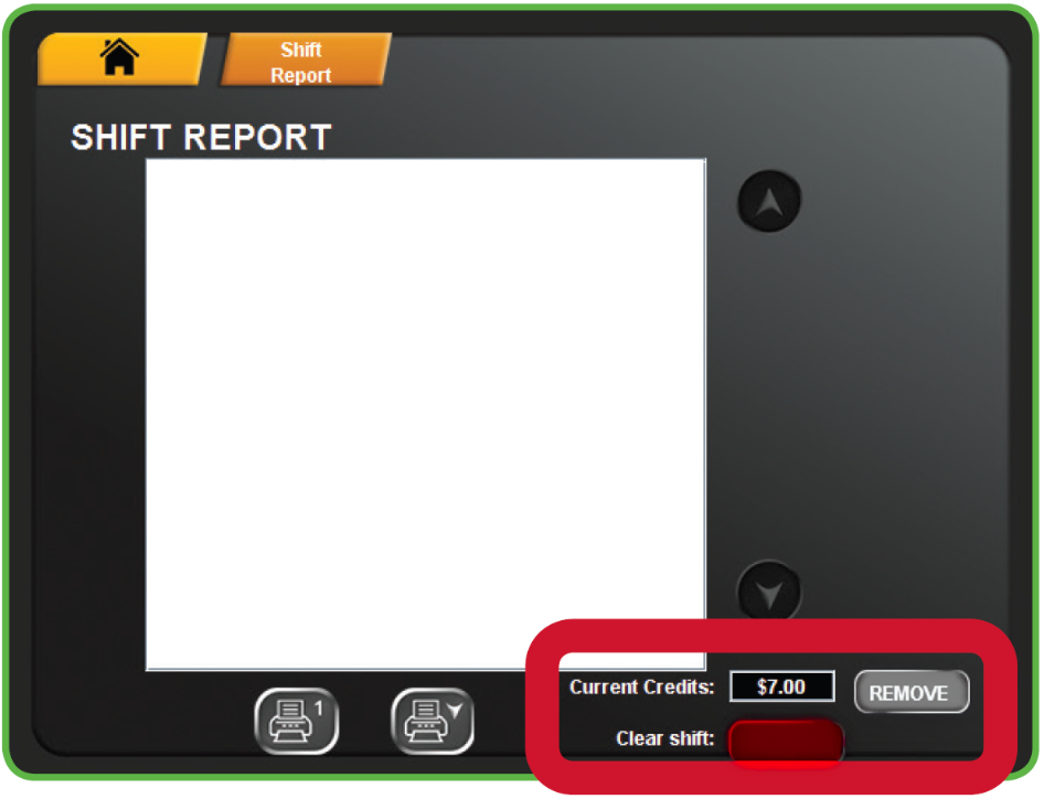 Shift report credits screen image